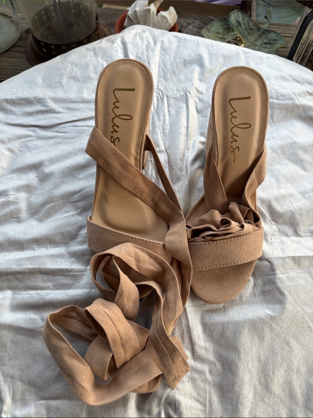 Lulu's Nude Wrap-Tie Block Heel Sandals